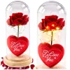 LEAN Eternal Rose in Dome su LED apšvietimu raudona su širdele 18,5x8 cm