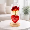 LEAN Eternal Rose in Dome su LED apšvietimu raudona su širdele 18,5x8 cm