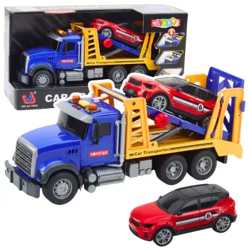 LEAN TOYS Automobilių vežimo sunkvežimis su šviesomis ir garsais, 4 automobiliukai
