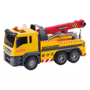 LEAN TOYS Sunkvežimis su reguliuojamu kranu, šviesomis ir garsais, geltonas