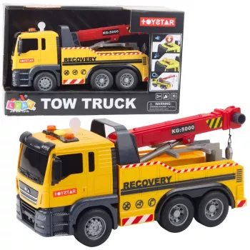 LEAN TOYS Sunkvežimis su reguliuojamu kranu, šviesomis ir garsais, geltonas