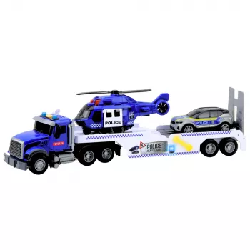 LEAN TOYS Policijos sunkvežimio, sraigtasparnio ir automobilio rinkinys su šviesomis ir garsais