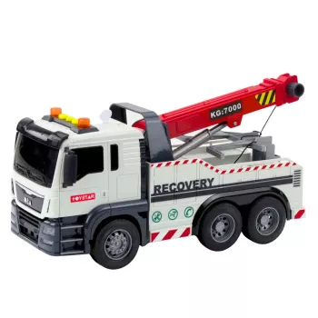 LEAN TOYS Statybinis sunkvežimis su reguliuojamu kranu, šviesomis ir garsais baltas
