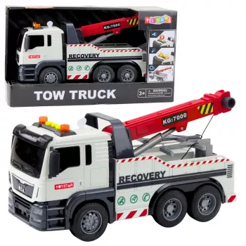 LEAN TOYS Statybinis sunkvežimis su reguliuojamu kranu, šviesomis ir garsais baltas