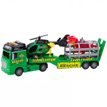 LEAN TOYS Gelbėjimo rinkinys – sunkvežimis, sraigtasparnis, automobilis, dinozauras su šviesomis ir garsais