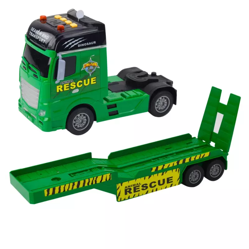 LEAN TOYS Gelbėjimo rinkinys – sunkvežimis, sraigtasparnis, automobilis, dinozauras su šviesomis ir garsais