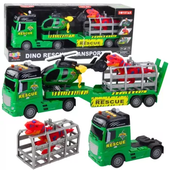 LEAN TOYS Gelbėjimo rinkinys – sunkvežimis, sraigtasparnis, automobilis, dinozauras su šviesomis ir garsais