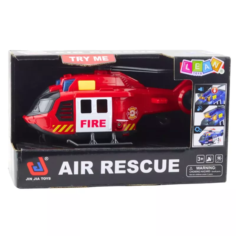 LEAN TOYS Fire Helicopter su kranu, šviesomis ir garsais Raudonas