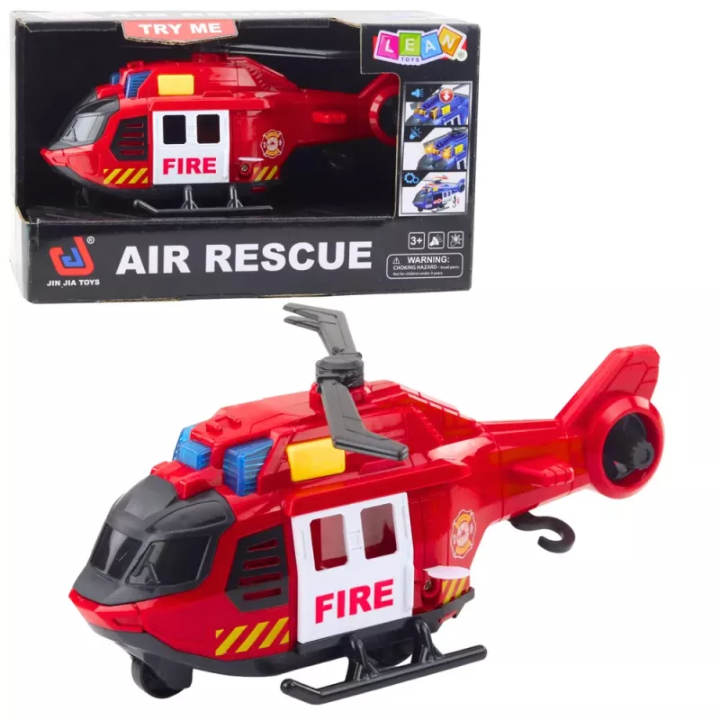 LEAN TOYS Fire Helicopter su kranu, šviesomis ir garsais Raudonas