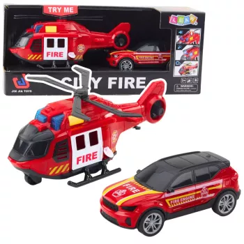 LEAN TOYS Fire Rescue Playset: Helicopter, Fire Truck, Fire Department with Lights and Sounds