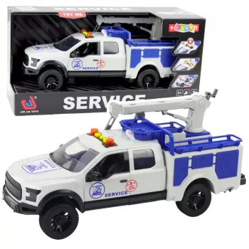 LEAN TOYS Service Truck su Kranu, Šviesomis ir Garsais, Baltas, 1:12