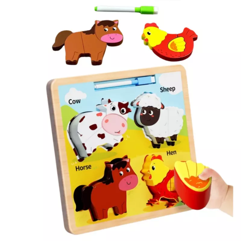 LEAN TOYS Puzzle Board 2in1 Wooden Educational Pets Marker