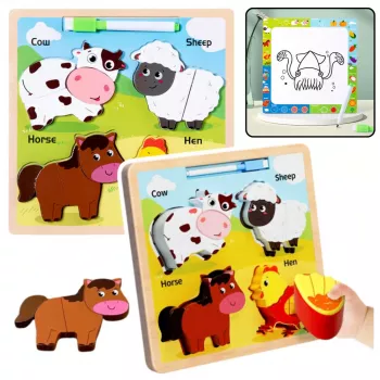 LEAN TOYS Puzzle Board 2in1 Wooden Educational Pets Marker