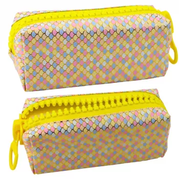 LEAN School Pencil Case Organizer Mermaid Scales Pattern Large Colorful Zipper 21x8cm