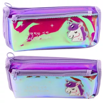 LEAN Holographic Purple Unicorn School Pencil Case 21.5x9 cm