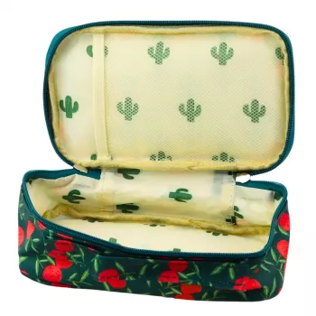 LEAN School Pencil Case Organizer Roomy Additional Pocket Cherries Green 21.5cm
