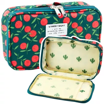 LEAN Pencil Case School Organizer Cosmetic Bag Pocket Cherries Green 22.5cm