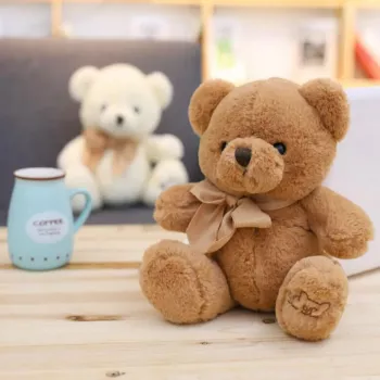 LEAN TOYS Plush Mascot Cuddly Toy Big Teddy Bear With Bow Brown 40cm