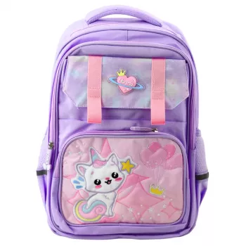 LEAN mokyklos kuprinė su baltos katės krūtinės diržu, violetinė, 20L