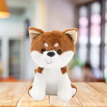 LEAN TOYS Plush Mascot Cuddly Toy Small Dog Shiba Inu White Brown 20cm