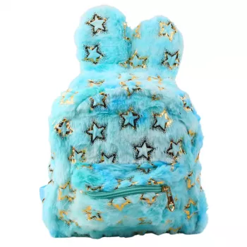 LEAN Plush Backpack Ears Gold Stars Children's Blue