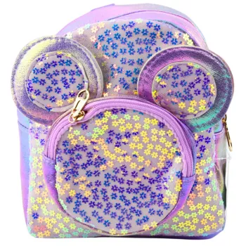 LEAN Vaikiška kuprinė su blizgučiais ir pelės ausimis, violetinė, 22 cm, 3 l
