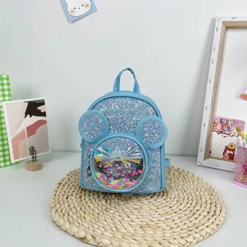 LEAN vaikiška kuprinė su blizgučiais ir pelės ausytėmis, mėlyna, 22 cm, 3 l
