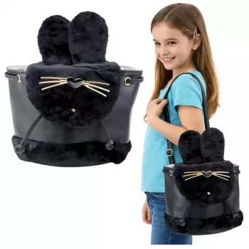 LEAN vaikiška kuprinė su minkštomis ausytėmis, reguliuojami petnešėlės, juoda, 22 cm, 4 l