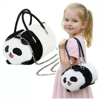 LEAN TOYS Plush Panda Bag Handles Metal Chain Black White 20cm