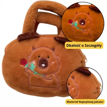 LEAN TOYS Capybara Plush Bag With Rose Brown 20cm