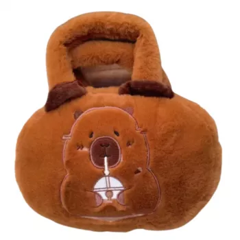 LEAN TOYS Capybara pliušinis krepšys su puodelio laikikliu rudas 20 cm