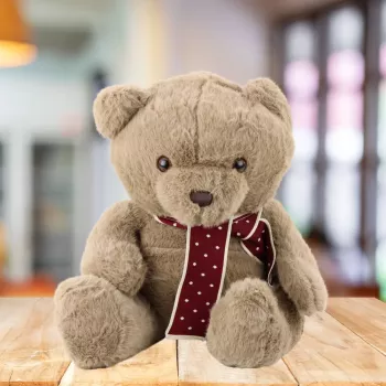 LEAN TOYS Plush Mascot Cuddly Toy Big Teddy Bear With Scarf Light Brown 45cm