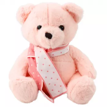 LEAN TOYS Plush Mascot Cuddly Toy Teddy Bear With Scarf Pink 35cm