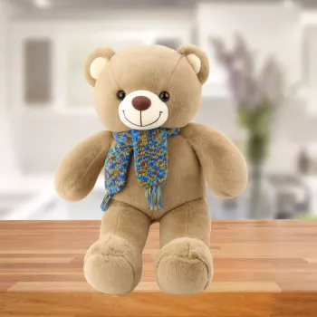 LEAN TOYS Plush Mascot Cuddly Toy Teddy Bear Colorful Wool Scarf Brown 55cm