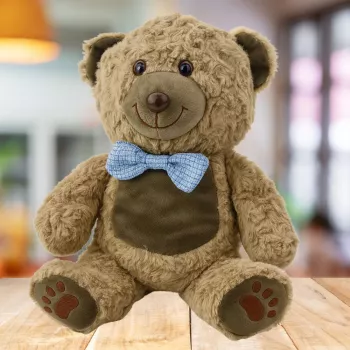 LEAN TOYS Minkštas žaislas Meškiukas su mėlynu kaklaraiščiu, šviesiai rudas, 30 cm