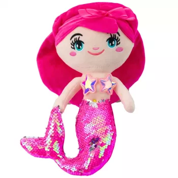 LEAN TOYS Minkštas undinės žaislas su blizgučiais uodega rožinė 30cm