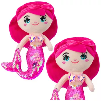 LEAN TOYS Minkštas undinės žaislas su blizgučiais uodega rožinė 30cm