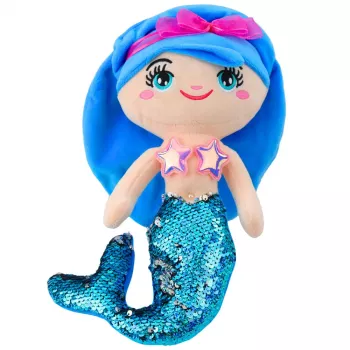 LEAN TOYS Minkštas žaislas Undinėlė su blizgučių uodega Mėlyna 30cm