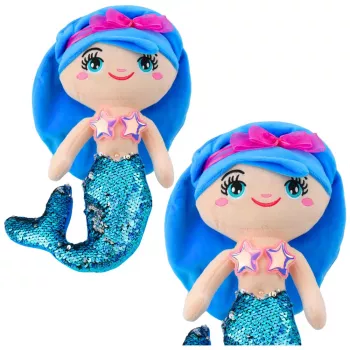 LEAN TOYS Minkštas žaislas Undinėlė su blizgučių uodega Mėlyna 30cm