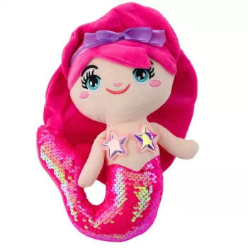 LEAN TOYS Plush Mermaid Cuddly Toy with Reversible Sequins, Intense Pink, 28 cm