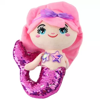 LEAN TOYS Plush Mermaid Cuddly Toy Tail Sequin Pink-Purple 28cm