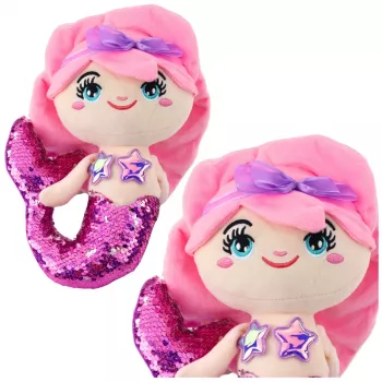 LEAN TOYS Plush Mermaid Cuddly Toy Tail Sequin Pink-Purple 28cm