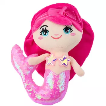 LEAN TOYS Minkštas undinės žaislas su blizgučiais šviesiai rožinis 28 cm