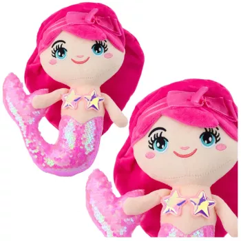 LEAN TOYS Minkštas undinės žaislas su blizgučiais šviesiai rožinis 28 cm