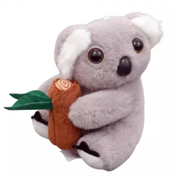 LEAN TOYS Plush Koala Keychain with Branch Gray Carabiner Gold 12cm
