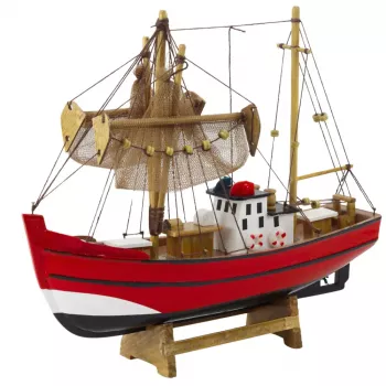 LEAN TOYS Collectible Decorative Model Fishing Boat Red 30x26cm
