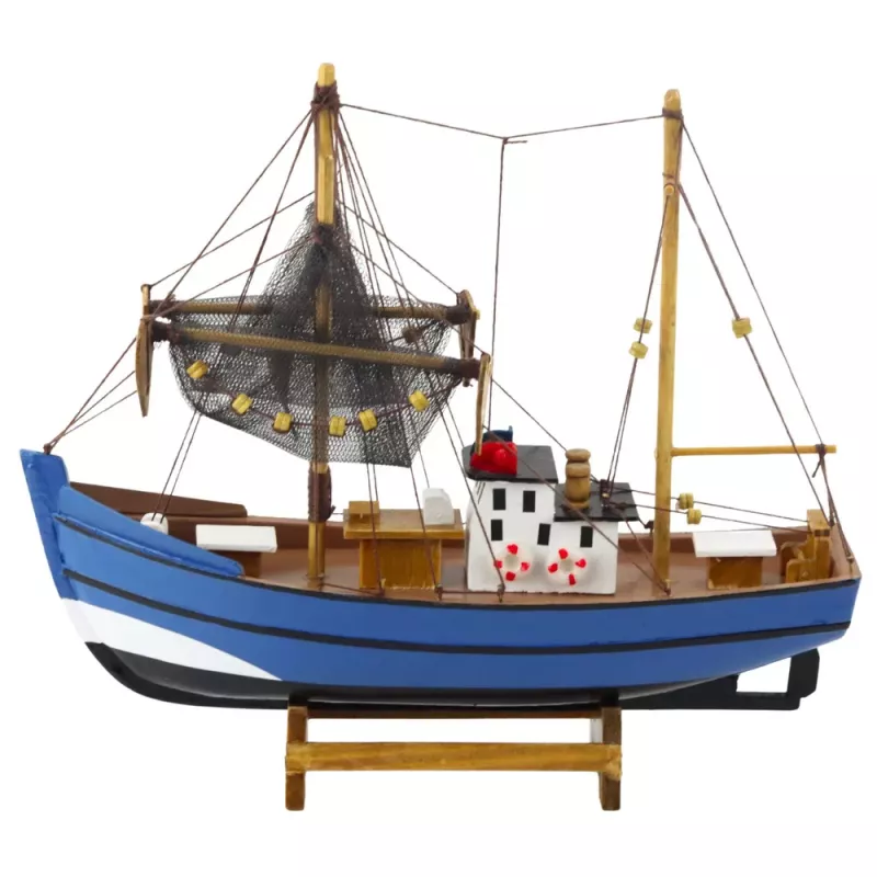 LEAN TOYS Collectible Decorative Model Fishing Boat Ship Blue 30x26cm