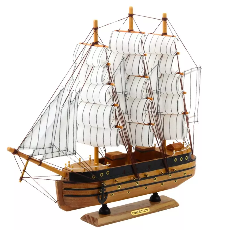 LEAN TOYS Collectible Model Decorative Three-Masted Sailing Ship White 39x36cm
