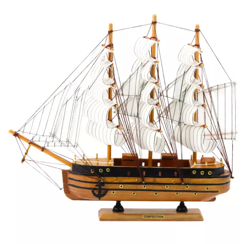 LEAN TOYS Collectible Model Decorative Three-Masted Sailing Ship White 39x36cm