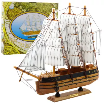 LEAN TOYS Collectible Model Decorative Three-Masted Sailing Ship White 39x36cm